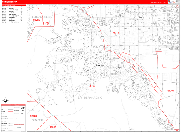 Chino Hills Map Red Line Style